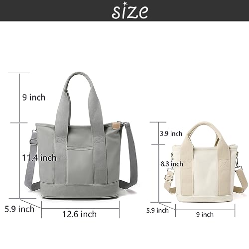 MINGRI Small Canvas Tote Bag for Women,Mini Totes Bags with Pockets, Cute Bible Handbag with Zipper Travel Crossbody Purse with Compartments Satchel Handbags for Work,Shopping,Beach,with Long Strap,2 Sizes - Image 2