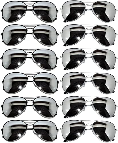 OWL 12 Pack Bulk Aviator Sunglasses Metal Gold, Silver, Black Frame for Men Women Party Glasses - Image 1