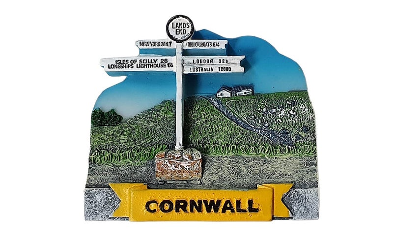 Thomas Benacci Cornwall Lands End Signpost Fridge Magnet  Distances to John OGroats Isles of Scilly Longships Lighthouse New York London Australia  UK British English Cornish Souvenir