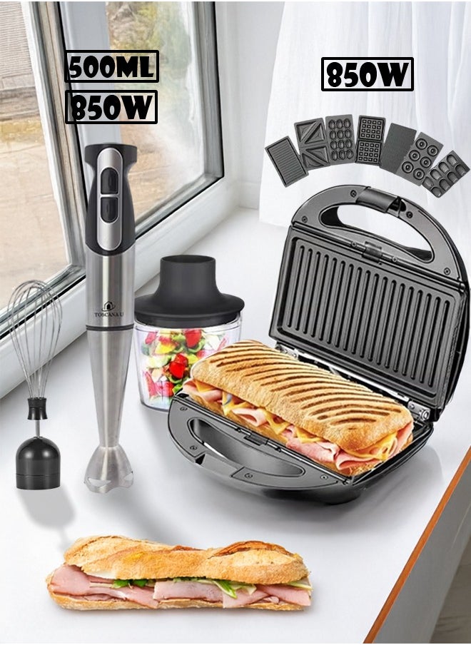 TOSCANA U 2 in 1 Set of 850W 500ml Multifunctional Portable Electric Blender, 7 in 1 850W Sandwich Maker, Waffle Maker, Donut Maker and Snack Warmer  - Image 1