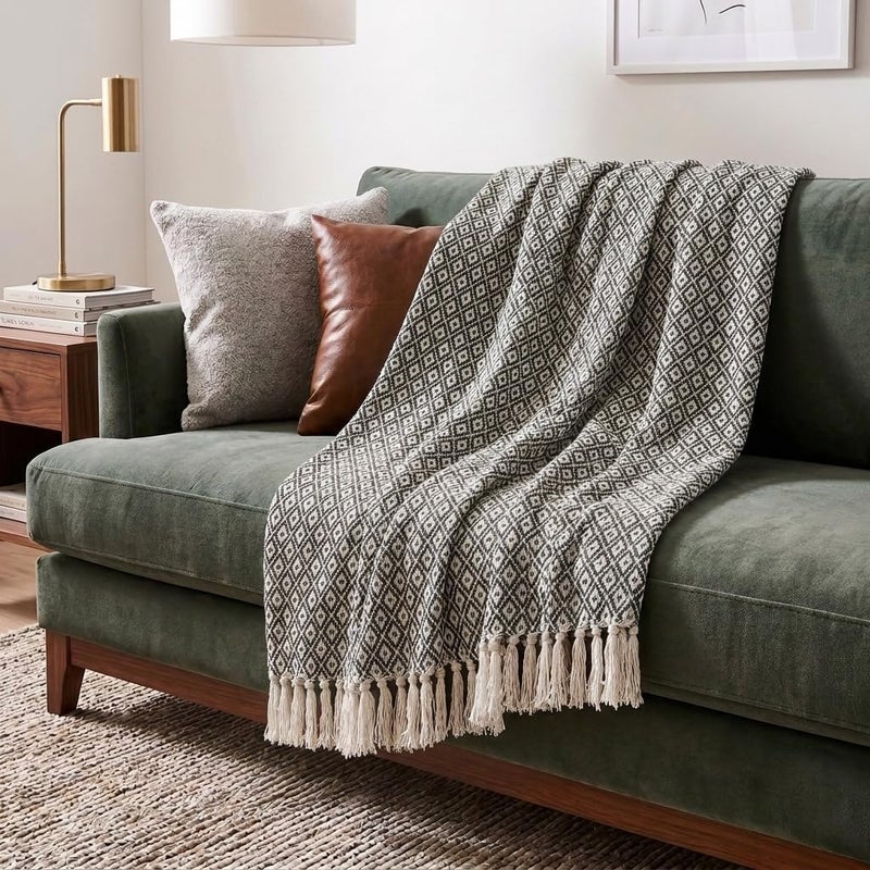 Americanflat 100% Cotton Throw Blanket for Couch - 50x60 in - All Seasons Neutral Lightweight Cozy Soft Blankets & Throws for Bed, Sofa or Chair. Indoor or Outdoor Use [Black Cream Chevron] - Image 1