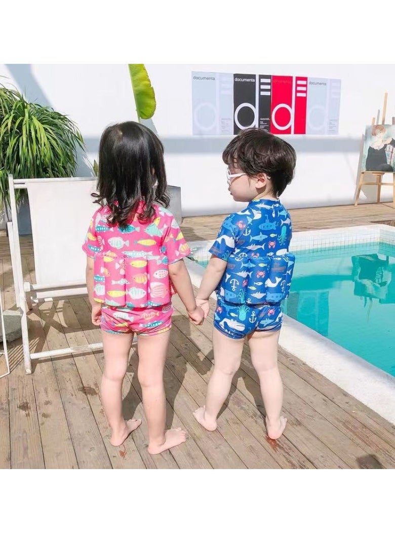 M MIAOYAN Boys and girls one-piece floating water suit cartoon boxer cute baby swimsuit, short-sleeved swimming vest, zipper buoyancy swimsuit + swimming cap  - Image 4