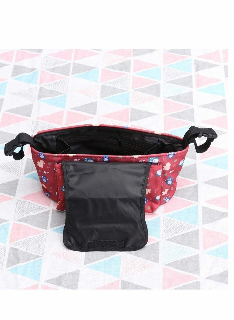 Portable Baby Trolley Pouch Storage Bag Waterproof Hanging for Milk Bottles Wallets Cell Phones students, Red Owl Style  - Image 3