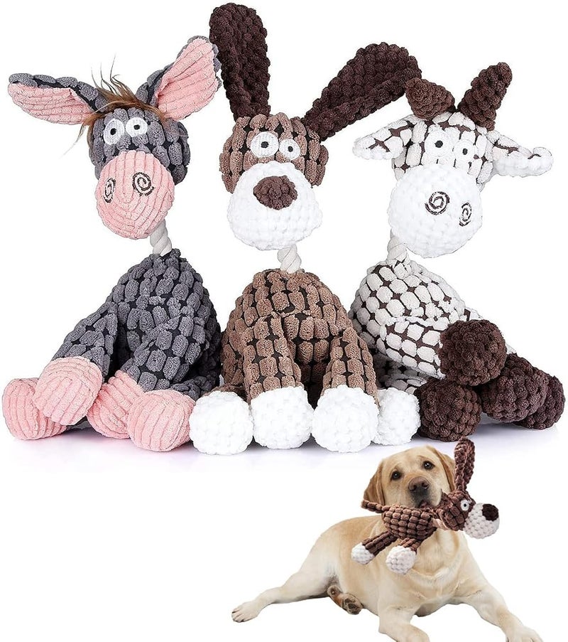 Cielbleu 3 Pack Squeaky Plush Rope Toys for Puppy, Small, Medium, Large Dogs - Interactive Chew Toy Set - Image 1