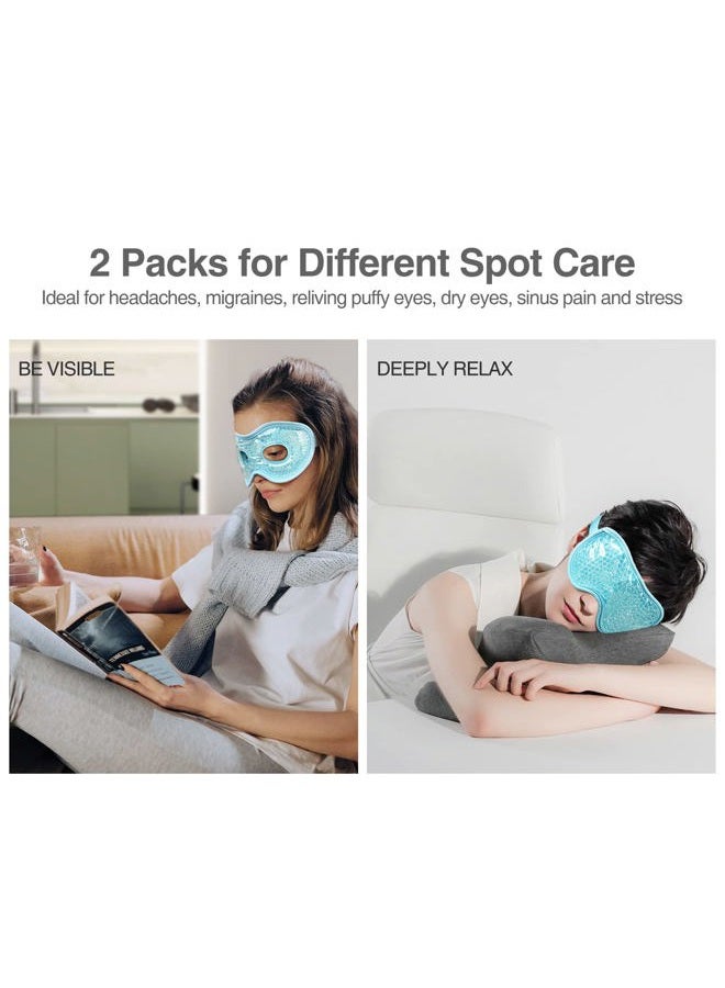 Luxtude قناع عين جل بارد لقضاء العيون الجافة 2 قطع، حزمة ثلج دافئة قابلة لإعادة الاستخدام، قناع نوم جل، ضغط بارد مجمد للانتفاخ/الهالات السوداء/الصداع/الحساسية (أزرق) - Image 3