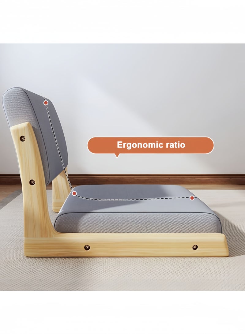 GGEROU Foldable Tatami Chair, Upholstered Japanese Style Floor Chair, Wood Legless Back Rest Chair with Cushion, Accent Meditation Floor Seat for Bay Window, Living Room, Bedroom 45x48x36cm - Image 4