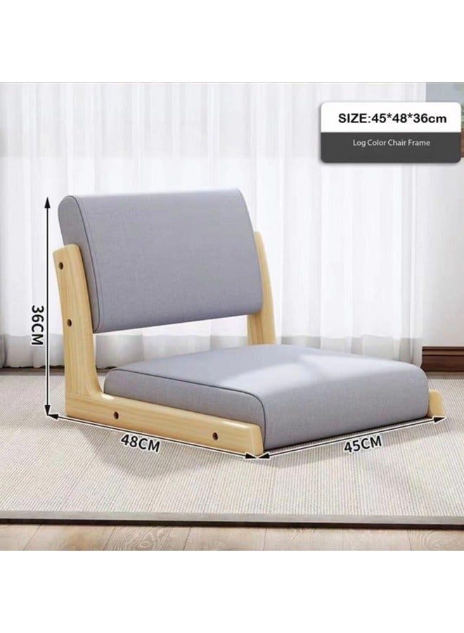 GGEROU Foldable Tatami Chair, Upholstered Japanese Style Floor Chair, Wood Legless Back Rest Chair with Cushion, Accent Meditation Floor Seat for Bay Window, Living Room, Bedroom 45x48x36cm - Image 2