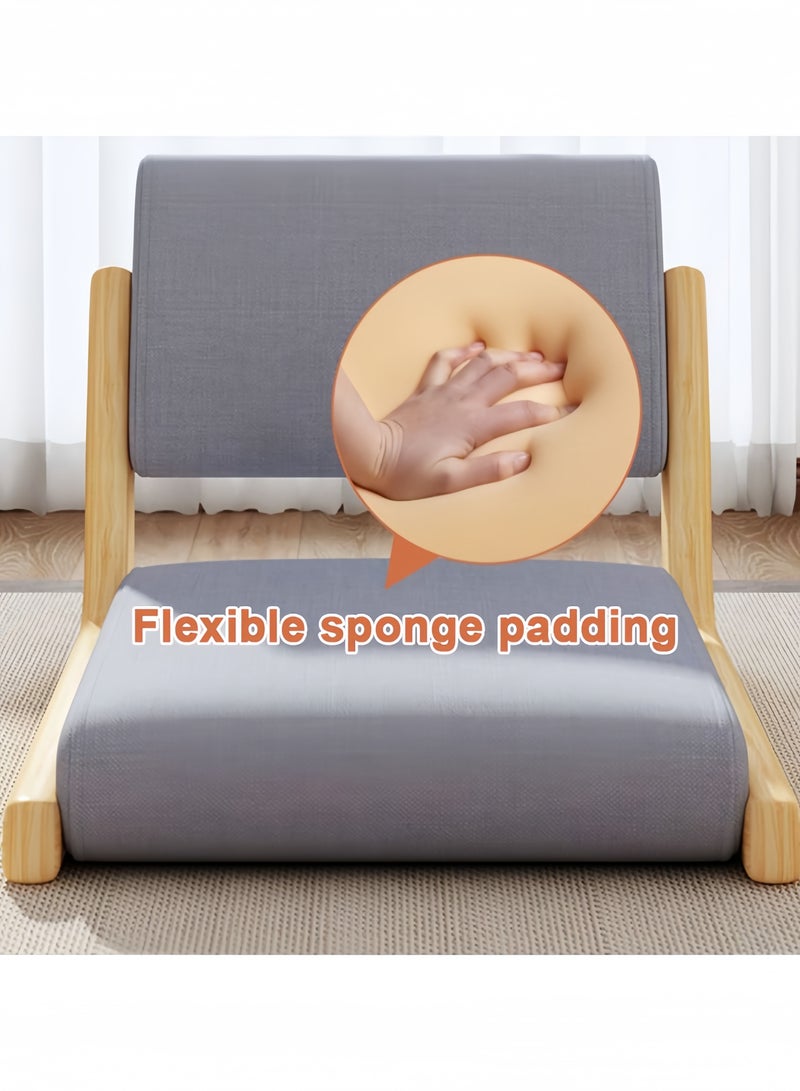 GGEROU Foldable Tatami Chair, Upholstered Japanese Style Floor Chair, Wood Legless Back Rest Chair with Cushion, Accent Meditation Floor Seat for Bay Window, Living Room, Bedroom 45x48x36cm - Image 5