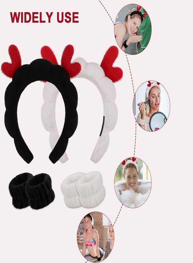 WHAVEL 6PCS Deer Ears Headband Terry Cloth Spa Headband and Wristband Set, Puffy Sponge Christmas Hair Band Wrist Towels for Women Girls Washing Face Makeup Skincare - Image 4