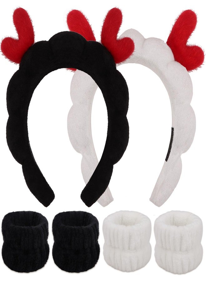 WHAVEL 6PCS Deer Ears Headband Terry Cloth Spa Headband and Wristband Set, Puffy Sponge Christmas Hair Band Wrist Towels for Women Girls Washing Face Makeup Skincare - Image 1