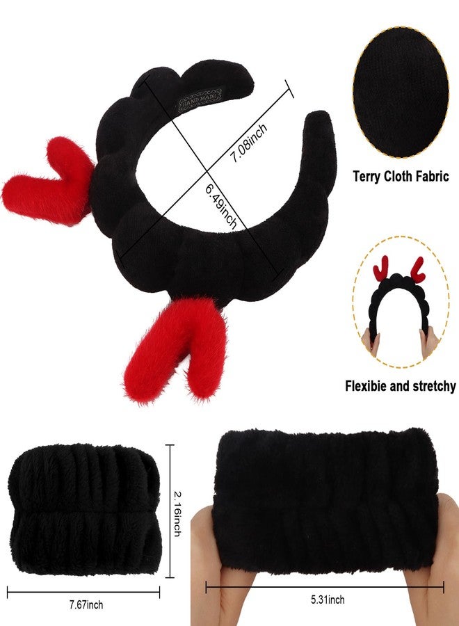 WHAVEL 6PCS Deer Ears Headband Terry Cloth Spa Headband and Wristband Set, Puffy Sponge Christmas Hair Band Wrist Towels for Women Girls Washing Face Makeup Skincare - Image 2