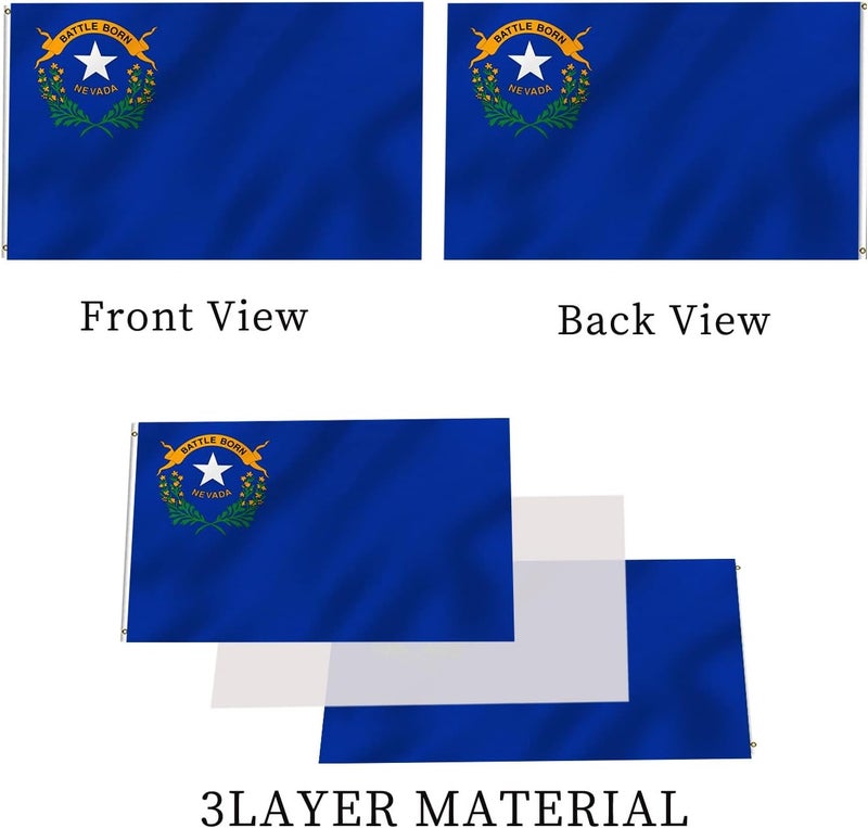 ARSOF Nevada State Flag 3x5ft Double Sided Outdoor Heavy Duty Vivid Colors NV State Flags 3 Ply with Durable Canvas Header and Brass Grommets - Image 3