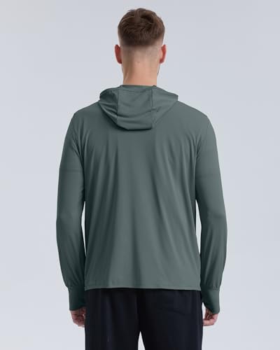 Locachy Men's UPF 50+ Sun Protection Outdoor Lightweight Full Zip Hoodie Jacket Long Sleeve Fishing Hiking Performance Shirt Grey Green XL - Image 2