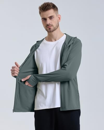 Locachy Men's UPF 50+ Sun Protection Outdoor Lightweight Full Zip Hoodie Jacket Long Sleeve Fishing Hiking Performance Shirt Grey Green XL - Image 4