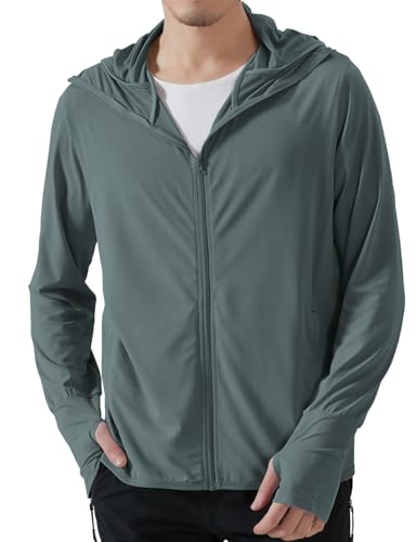 Locachy Men's UPF 50+ Sun Protection Outdoor Lightweight Full Zip Hoodie Jacket Long Sleeve Fishing Hiking Performance Shirt Grey Green XL - Image 1