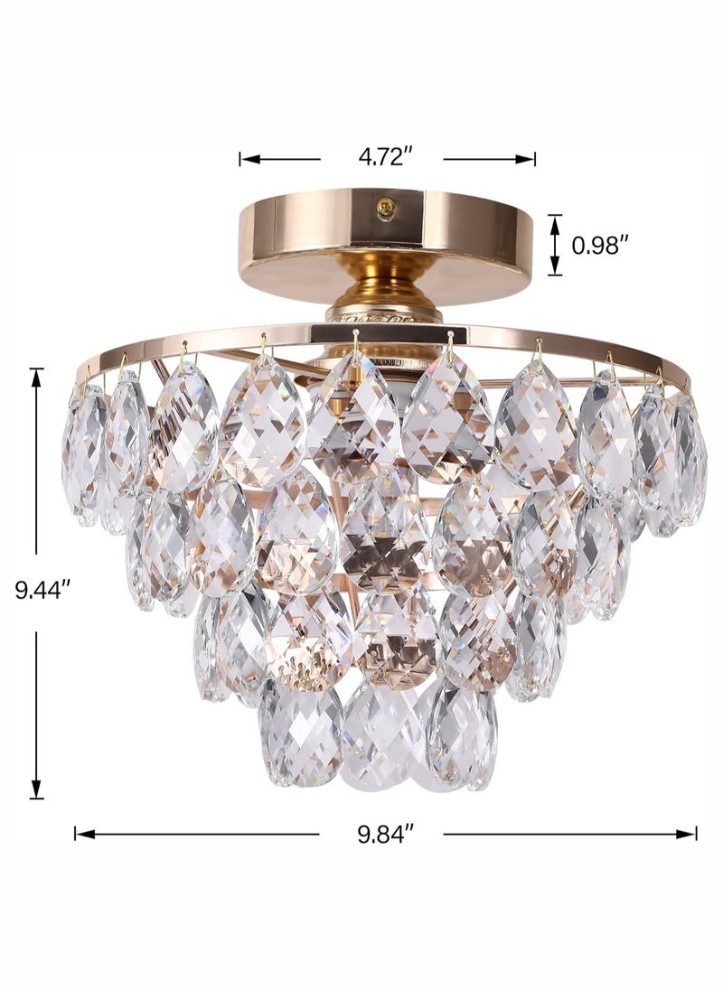 LOOPITYS Golden crystal pendant light, small mini ceiling light, modern embedded crystal pendant light, corridor ceiling lighting, corridor bedroom hall living room ceiling (bulb base: E27, bulb not included)  - Image 4