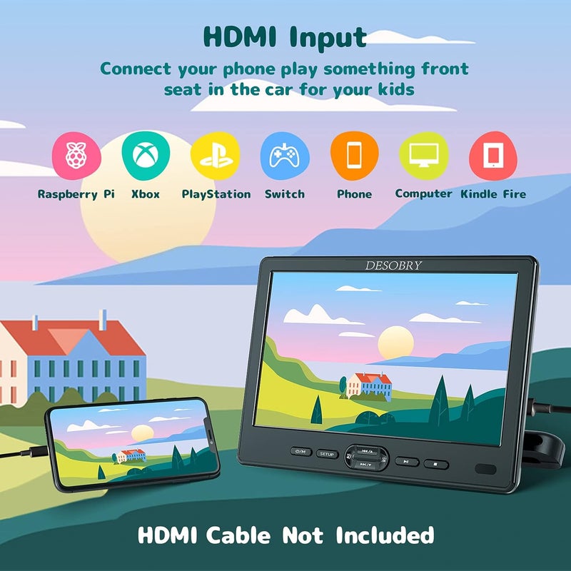 Desobry 10.5" Dual Screen Headrest Car DVD Player with HDMI Input and USB/SD Reader - Image 3