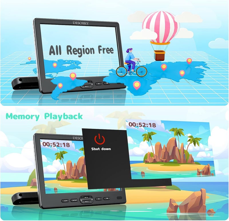 Desobry 10.5" Dual Screen Headrest Car DVD Player with HDMI Input and USB/SD Reader - Image 4