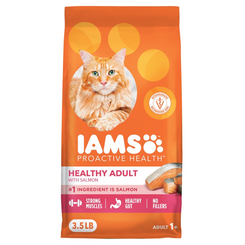 IAMS Proactive Health Adult Healthy Dry Cat Food with Real Salmon, 3.5 lb. Bag - Image 1