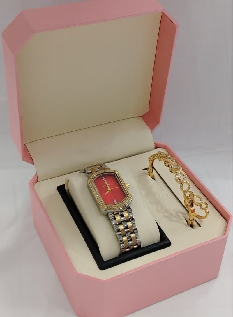 Soft and elegant women's sets, zircon, steel watch