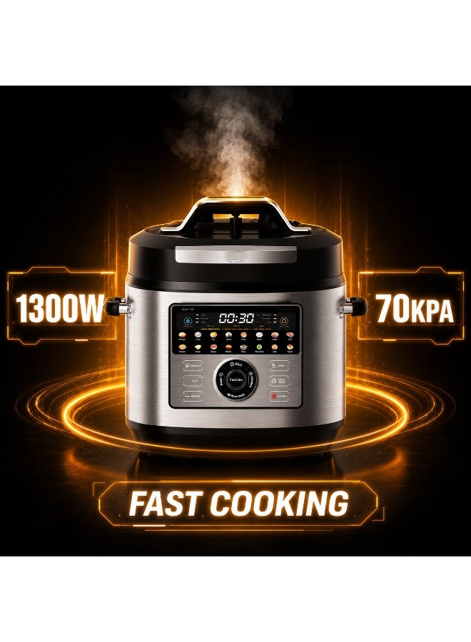 دي اس بي حلة ضغط كهربائية 8 لتر 1300 واط مع ضمان 12 شهر، قدر ضغط كهربائي بشاشة LED ولوحة لمس كاملة، 20 برنامج طهي، ضغط قابل للتعديل حتى 65 كيلو باسكال، وعاء داخلي غير لاصق، ستانلس ستيل - Image 3