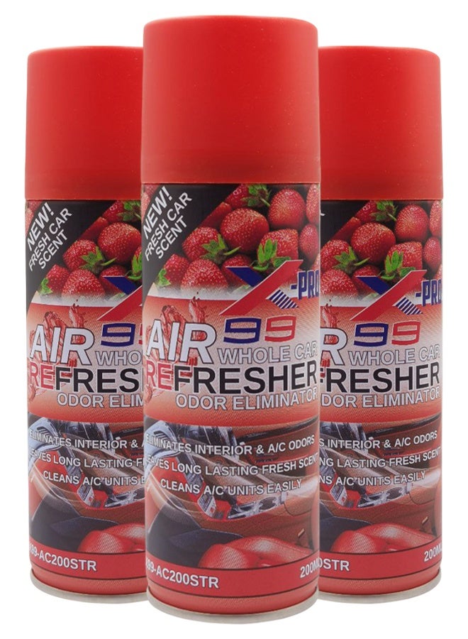 إكس-99 طقم من 3 عبوات X-99 Pro لمعطر هواء السيارة بالكامل - برائحة الفراولة (200 مل) | مزيل للروائح ومنظف لمكيف الهواء | بخاخ معطر للمقصورة الداخلية يمنح انتعاشاً ورائحة تدوم طويلاً - Image 1