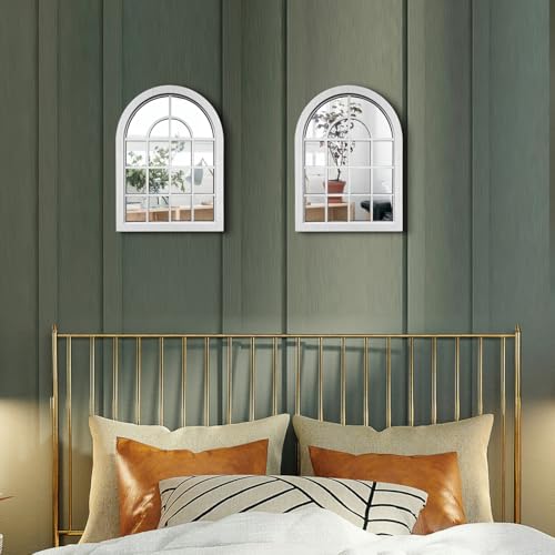 ZEXUIRU 2 Set. Rustic Wall Mirrors for Bedroom Bathroom Living Room Entryway Wood Farmhouse Easy to Hang Framed Decorative Accent Hanging Wall-Mounted Mirror Set for Living Room - White - Image 3