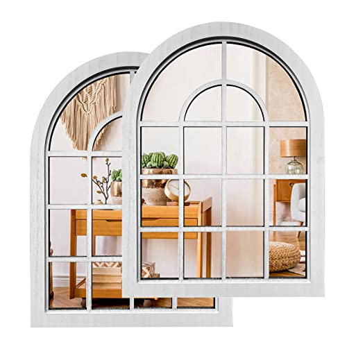 ZEXUIRU 2 Set. Rustic Wall Mirrors for Bedroom Bathroom Living Room Entryway Wood Farmhouse Easy to Hang Framed Decorative Accent Hanging Wall-Mounted Mirror Set for Living Room - White - Image 1