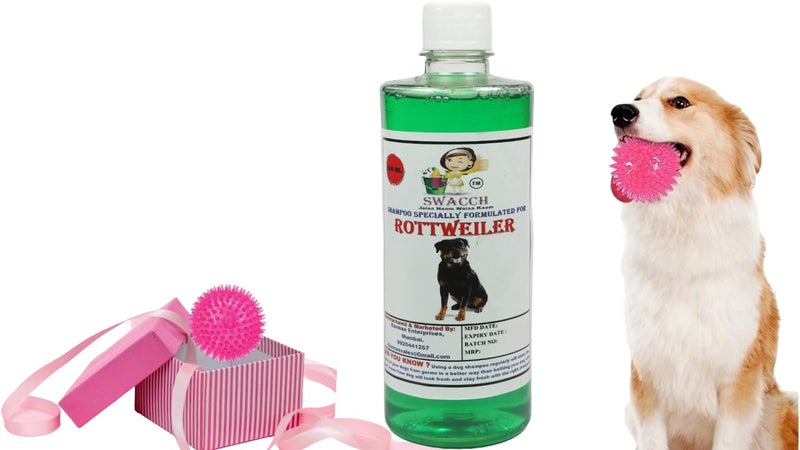 swacch Shampoo | Puppy Safe Shampoo | PH Balanced | Ditch to Itch for Rottweiler Dog Shampoo 500ml (Neem Alovera) + Spike Ball Chew Toy Combo Pack - Image 1