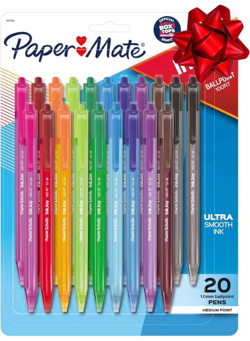 Paper Mate أقلام حبر باللون الجاف من بيبر ميت إنك جوي 100RT، قابلة للسحب، نقطة متوسطة (1.0 مم)، متنوعة، 20 قطعة - Image 1