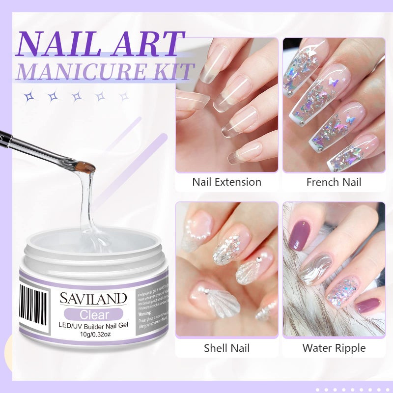 SAVILAND Builder Nail Gel Set - 2 Basic Colors Nail Extension Kit with Foundation Gel Top Gels LED Lamp Brush 100 Pcs Nails Forms at Home Salon - Image 3