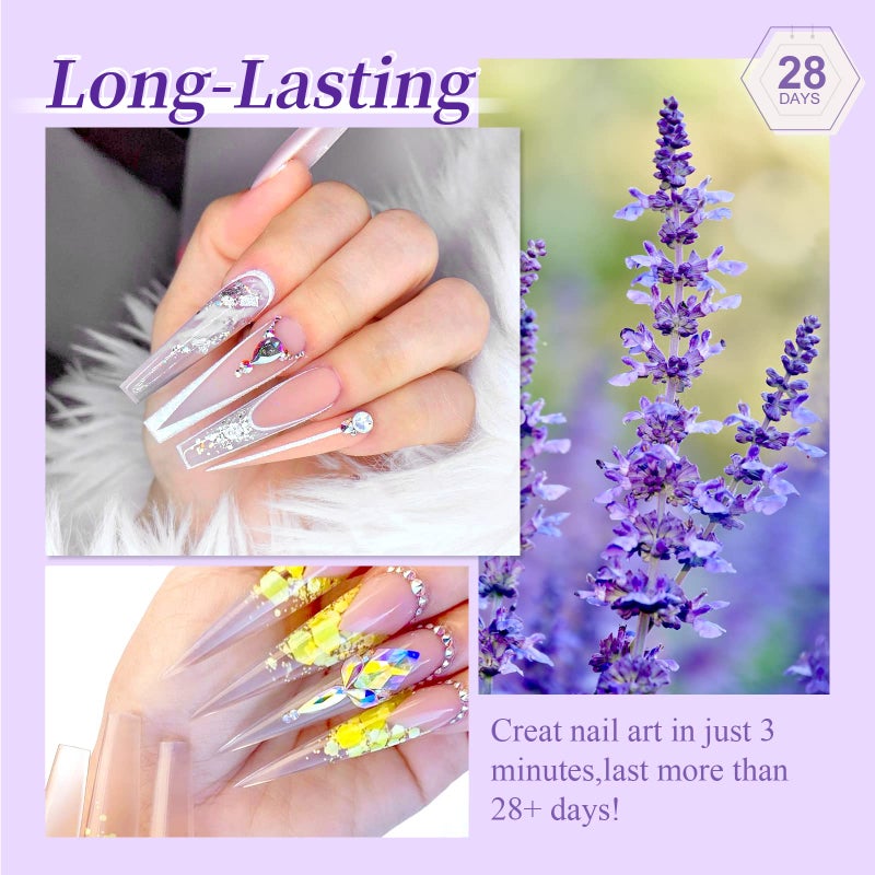 SAVILAND Builder Nail Gel Set - 2 Basic Colors Nail Extension Kit with Foundation Gel Top Gels LED Lamp Brush 100 Pcs Nails Forms at Home Salon - Image 5