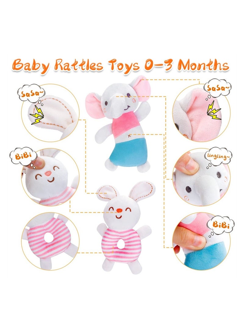 Baby Rattle Toys, 2Pcs Sensory Plush Toy, Toy for 0-6 Months Newborn, Soft Rattles Ring Toy for Infant Shower Gift (Elephant/Bunny)  - Image 2