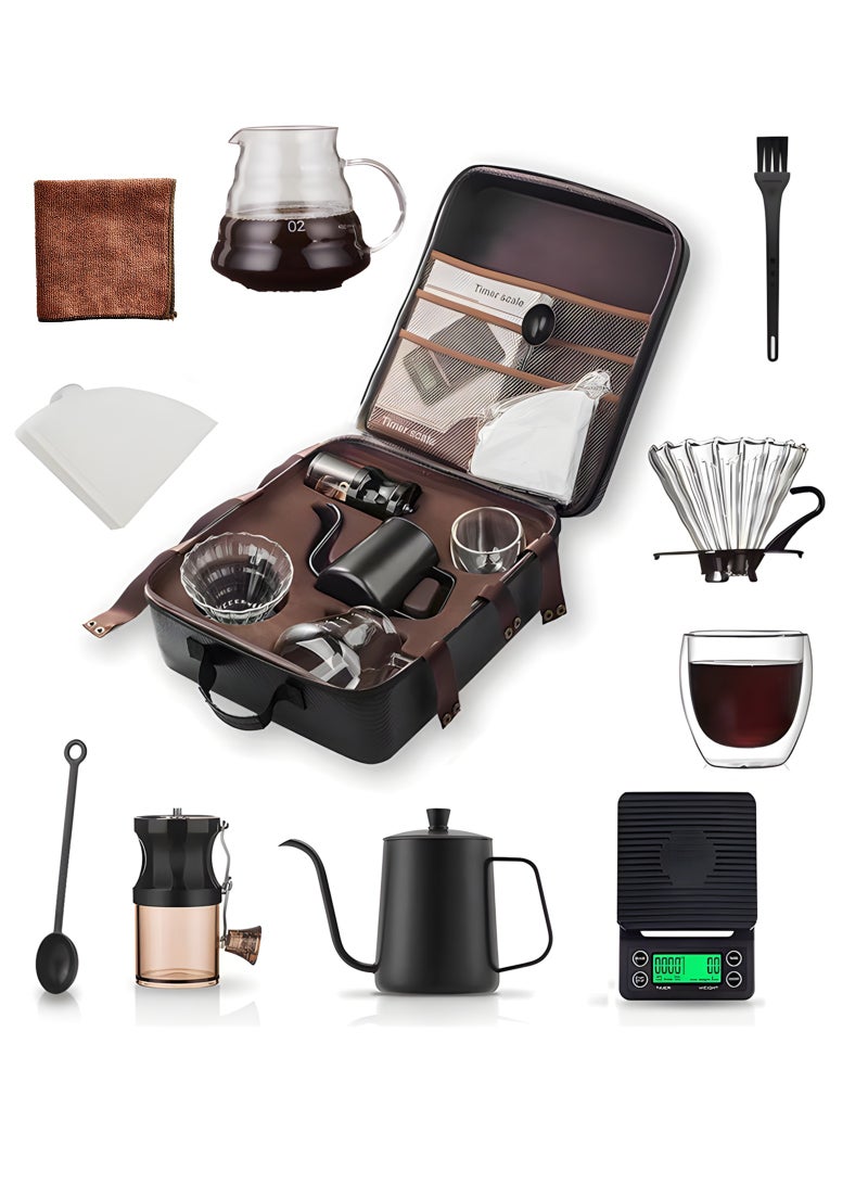مجموعة قهوة V60 مكونة من 11 قطعة مع ماكينة قهوة تقطيرية وحقيبة سفر محمولة متكاملة. - Image 1