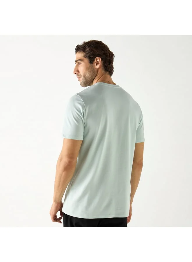 ايكونيك Iconic Slogan Print Crew Neck T-shirt with Short Sleeves