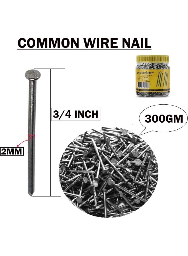 Poaker Common Wire Round Head Nails Essential Hardware For Carpentry, Electrical, Picture Hanging, Wall Mounting, And Woodworking (3/4 Inch (300 Gram)) - Image 2