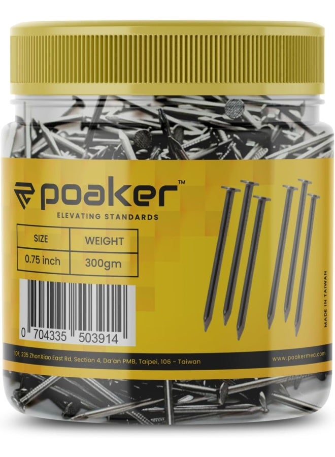 Poaker Common Wire Round Head Nails Essential Hardware For Carpentry, Electrical, Picture Hanging, Wall Mounting, And Woodworking (3/4 Inch (300 Gram)) - Image 1