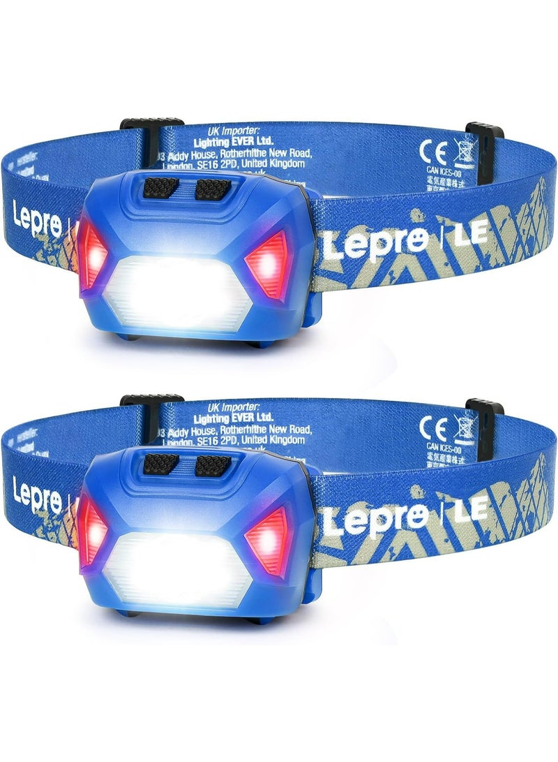 Lepro Head Torch, [2 Pack] Super Bright LED Headlamp with 6 Lighting Modes, Waterproof, Battery Powered LED Lightweight Headlight for Cycling Running Camping for Kids Adults [Not Included Battery] - Image 1