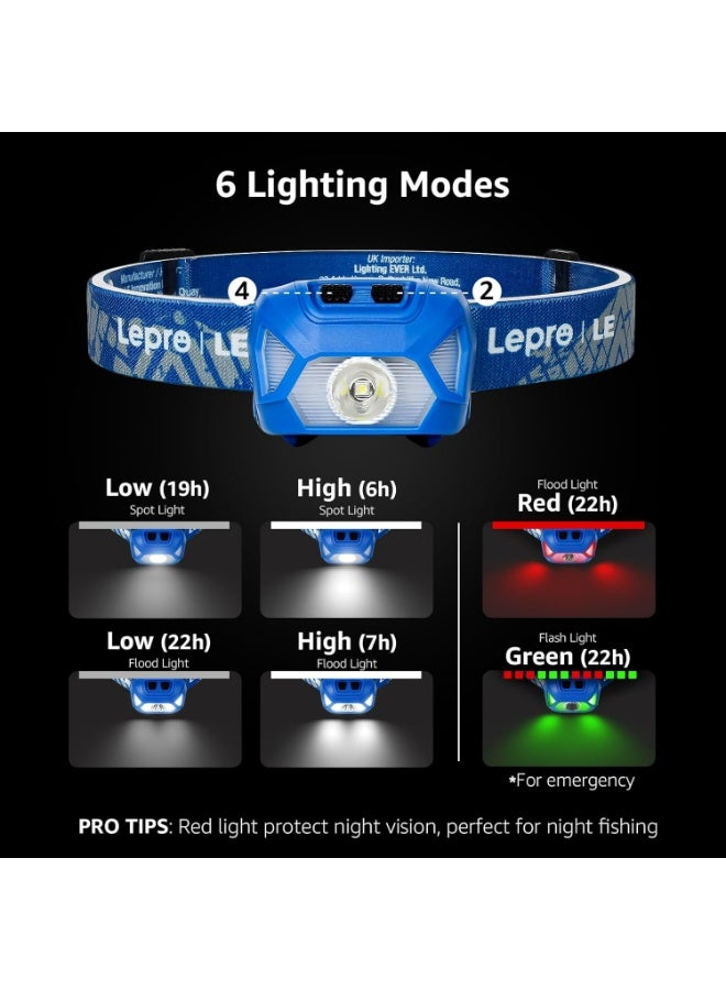 Lepro Head Torch, [2 Pack] Super Bright LED Headlamp with 6 Lighting Modes, Waterproof, Battery Powered LED Lightweight Headlight for Cycling Running Camping for Kids Adults [Not Included Battery] - Image 2