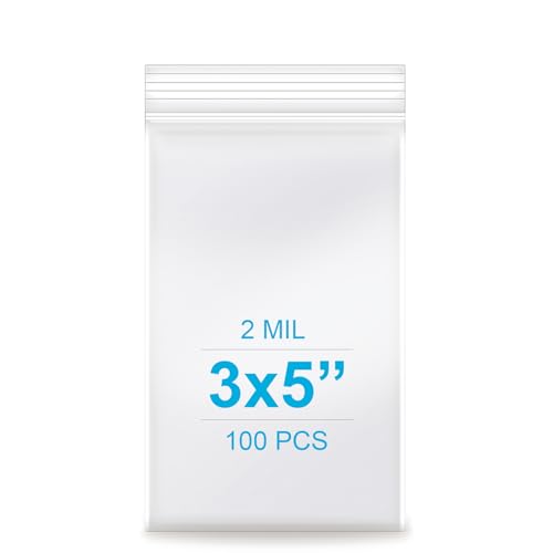 Enbreey 3''x 5'', (Pack of 100) 2 mil Thick Clear Plastic Reclosable Zip Poly Bags with Resealable Lock Seal Zipper for Photo, Jewelry, Bakery, Treats, Travel, Storage, Packaging & Shipping - Image 1