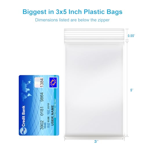 Enbreey 3''x 5'', (Pack of 100) 2 mil Thick Clear Plastic Reclosable Zip Poly Bags with Resealable Lock Seal Zipper for Photo, Jewelry, Bakery, Treats, Travel, Storage, Packaging & Shipping - Image 2