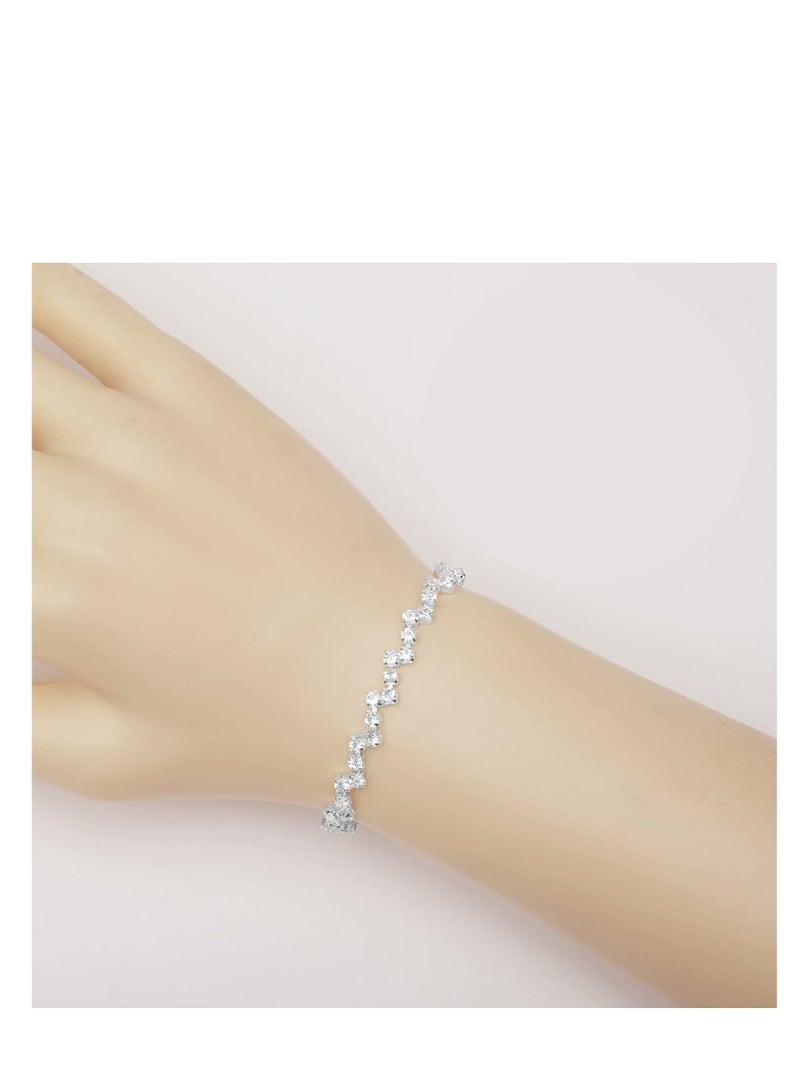 Excefore Necklace Earrings Bracelet Set, Crystal Bridal Wedding, Jewelry Sets for Brides Bridesmaid Prom, Costume Accessories for Women (Sliver) - Image 3