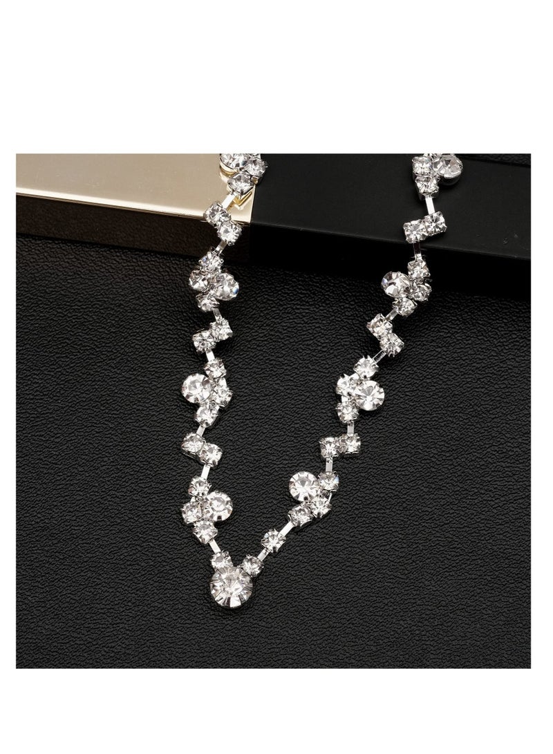 Excefore Necklace Earrings Bracelet Set, Crystal Bridal Wedding, Jewelry Sets for Brides Bridesmaid Prom, Costume Accessories for Women (Sliver) - Image 4
