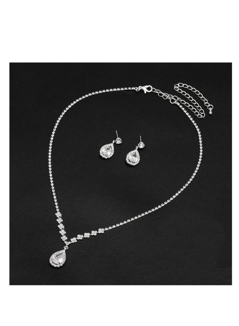 Excefore Necklace Earrings Bracelet Set, Crystal Bridal Wedding, Jewelry Sets for Brides Bridesmaid Prom, Costume Accessories for Women (Sliver) - Image 5