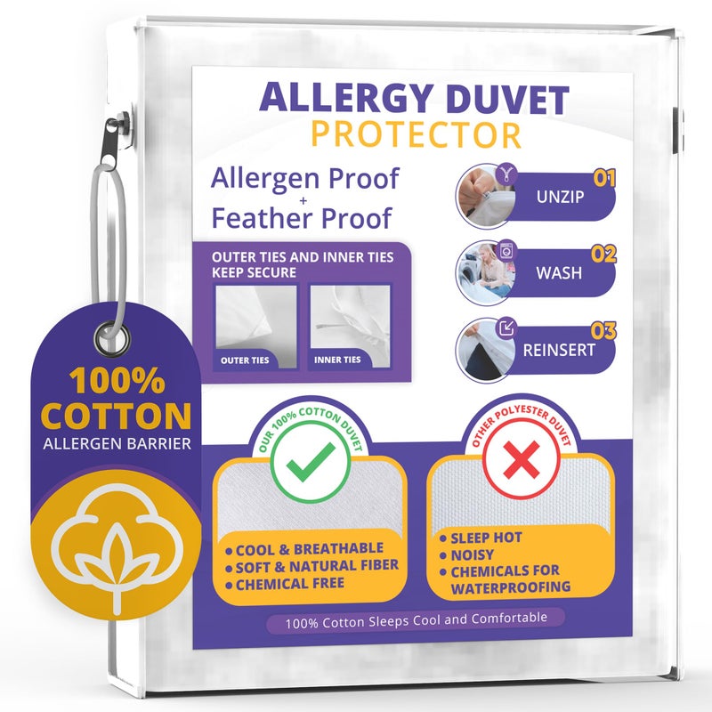 Allersoft| All Cotton Dust, Pet Dander, Feather, Pollen & Allergy Control Duvet Protector (94x98) - Image 1
