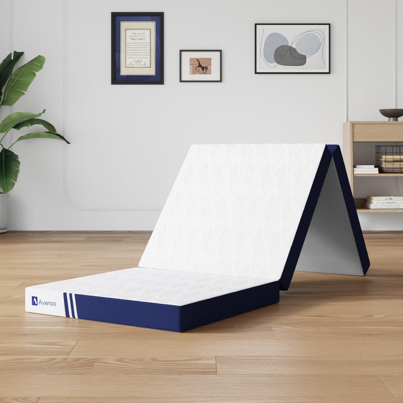 Avenco Foldable Mattress Single, Folding Mattress 4 Inch Memory Foam, Trifold Mattress Portable with Removable Cover & Detachable for Guest Room/Caravan/Camping/Travel, 75"x25"x4" - Image 1