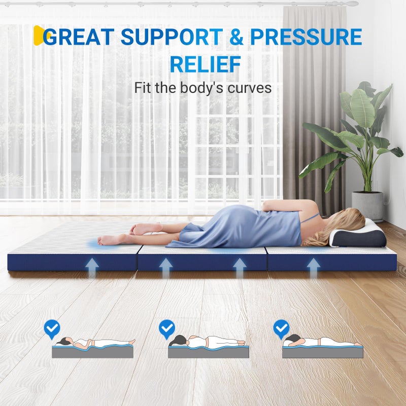 Avenco Foldable Mattress Single, Folding Mattress 4 Inch Memory Foam, Trifold Mattress Portable with Removable Cover & Detachable for Guest Room/Caravan/Camping/Travel, 75"x25"x4" - Image 5