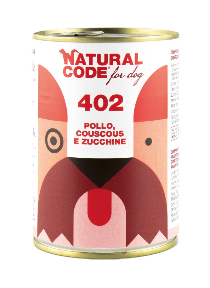 NATURAL CODE 402 Chicken with couscous and zucchini  wet food for dogs 400g 