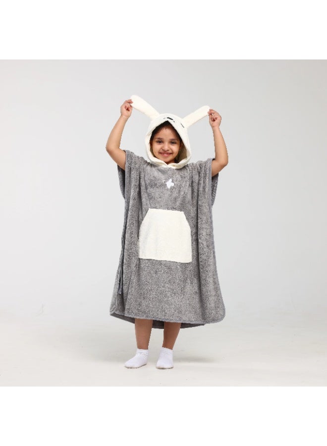Relef Kids Cappa Bathrobe with Hood – Quick-Dry Coral Fleece Microfiber Bathrobe for Kids, Soft & Absorbent - Dark Grey - Image 1
