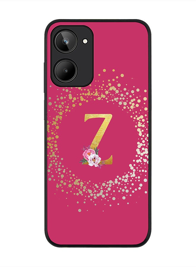 Stylizedd Cover for Realme 10 4G Case , Rugged Black Slim fit Thin Protective Phone Cases -  Custom Monogram Initial Letter Floral Pattern Alphabet - Z (Dark Pink Rose) - Image 1